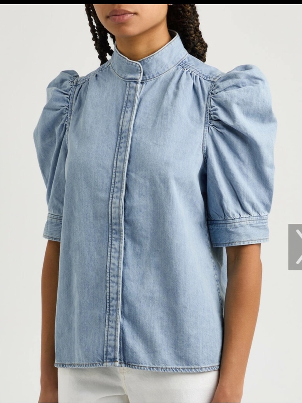 Frame Denim Blue Button-Front Denim Blouse